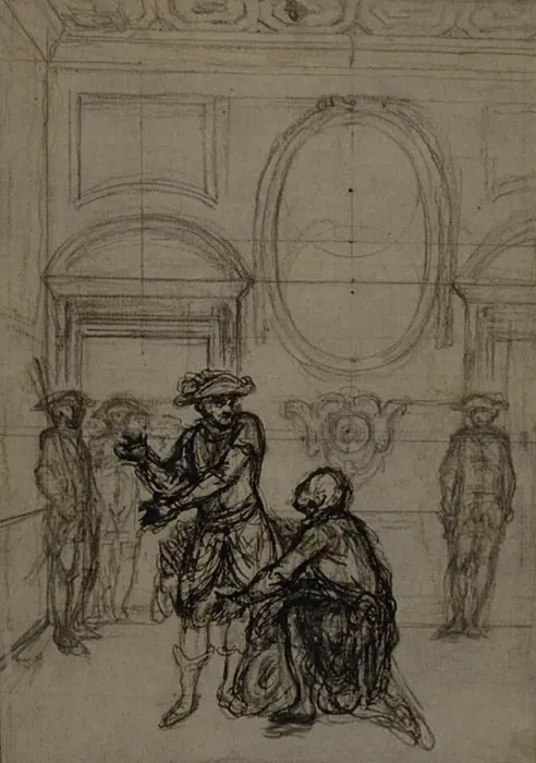 Framed Print : Study for a second edition, never published, of Colles La Partie de Chasse de Hen Framed Print : Study for a second edition, never published, of Colles La Partie de Chasse de Hen