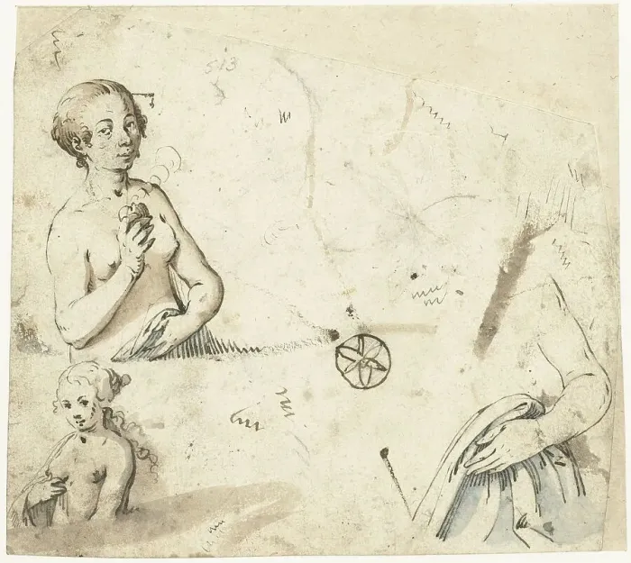 Framed Print : Study sheet with a few female semi -figures, 1617-1619. Creator: Gerard ter Borch I Framed Print : Study sheet with a few female semi -figures, 1617-1619. Creator: Gerard ter Borch I