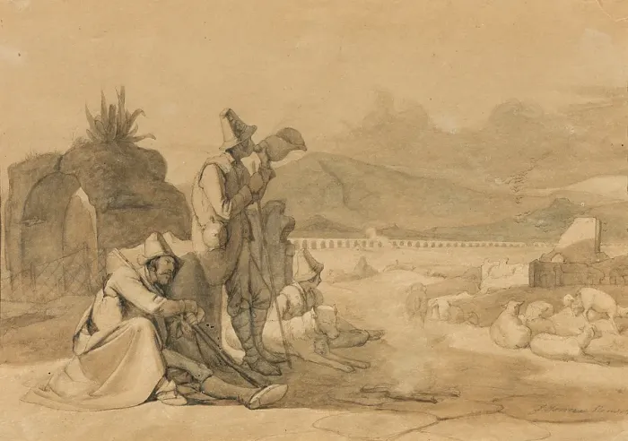 Framed Print : Study for Shepherds in the Roman Campagna, c1835. Creator: Jorgen Sonne Framed Print : Study for Shepherds in the Roman Campagna, c1835. Creator: Jorgen Sonne