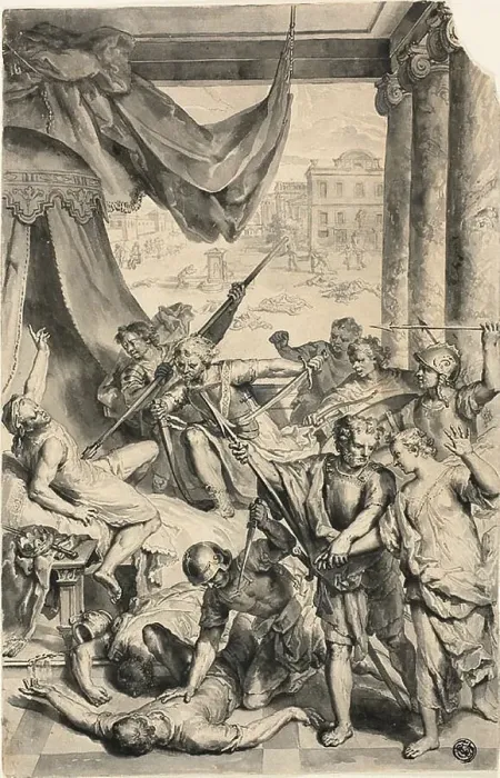 Framed Print : Study for Simeon and Levi Slay the Sichemites, from Figures de la Bible, c. 1728. Creator: Gerard Hoet Framed Print : Study for Simeon and Levi Slay the Sichemites, from Figures de la Bible, c. 1728. Creator: Gerard Hoet