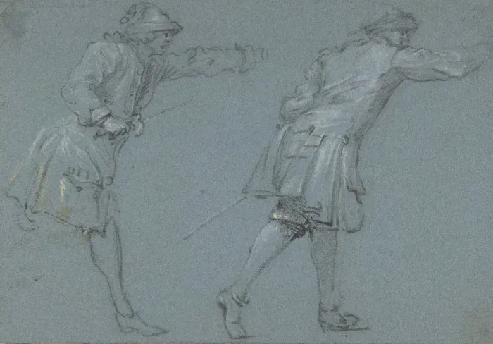 Framed Print : Study of Two Soldiers Swordfighting, 17th century. Creator: Adam Frans van der Meulen Framed Print : Study of Two Soldiers Swordfighting, 17th century. Creator: Adam Frans van der Meulen