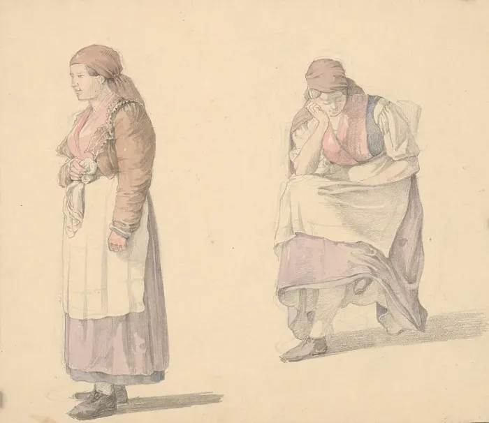 Framed Print : Study of a standing and seated woman, 1839-1845. Creator: Karoly Lajos Libay Framed Print : Study of a standing and seated woman, 1839-1845. Creator: Karoly Lajos Libay