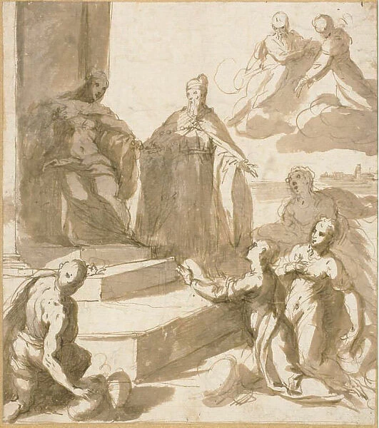 Study for Venice Receiving Homage and Gifts from Brescia, Udine, Padua, and... c.1593. Creator: Jacopo Palma