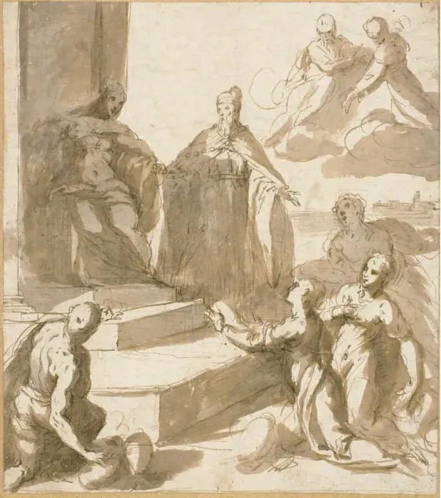 Framed Print : Study for Venice Receiving Homage and Gifts from Brescia, Udine, Padua, and... c.1593. Creator: Jacopo Palma Framed Print : Study for Venice Receiving Homage and Gifts from Brescia, Udine, Padua, and... c.1593. Creator: Jacopo Palma