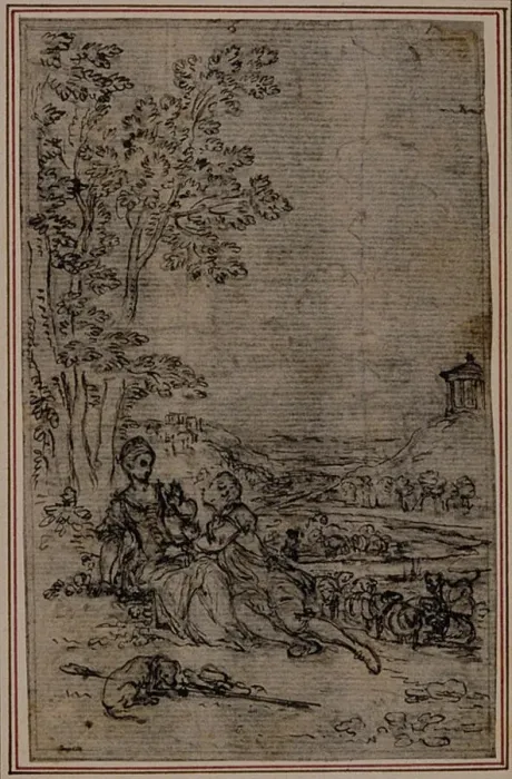 Framed Print : Study for Vignette in Fontanelles (attr. ) Les Amours de Mirtil, Canto I, c Framed Print : Study for Vignette in Fontanelles (attr. ) Les Amours de Mirtil, Canto I, c