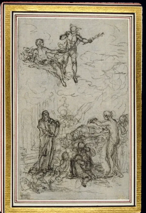Framed Print : Study for Vignette in Fontenelles (attr. ) Les Amours de Mirtil, Canto VI, c Framed Print : Study for Vignette in Fontenelles (attr. ) Les Amours de Mirtil, Canto VI, c
