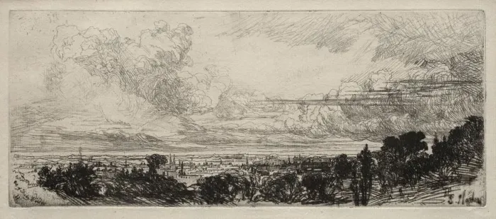 Framed Print : Out of Study Window. Creator: Francis Seymour Haden (British, 1818-1910) Framed Print : Out of Study Window. Creator: Francis Seymour Haden (British, 1818-1910)