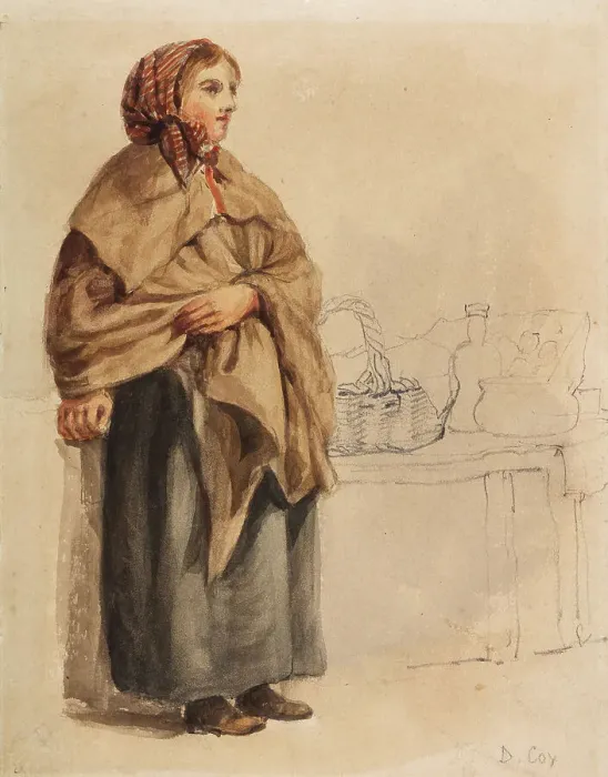 Framed Print : Study of a Woman Standing Beside a Table, 1800-15. Creator: David Cox the Elder Framed Print : Study of a Woman Standing Beside a Table, 1800-15. Creator: David Cox the Elder