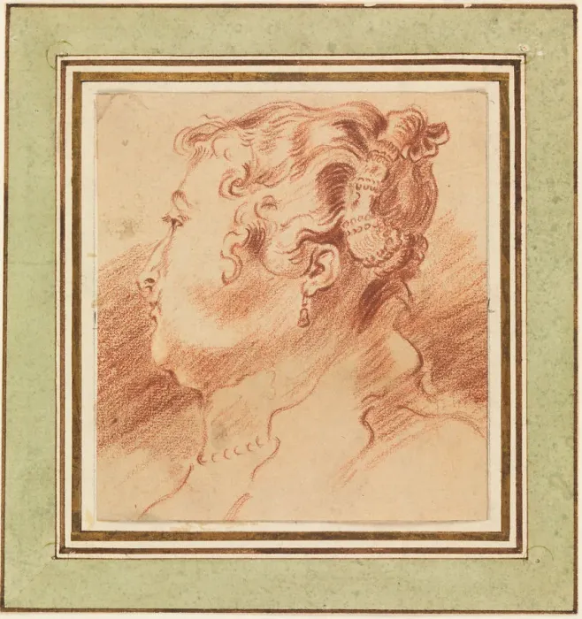 Framed Print : Study of Womans Head, c. 1725. Artist: Watteau, Jean Antoine (1684-1721) Framed Print : Study of Womans Head, c. 1725. Artist: Watteau, Jean Antoine (1684-1721)