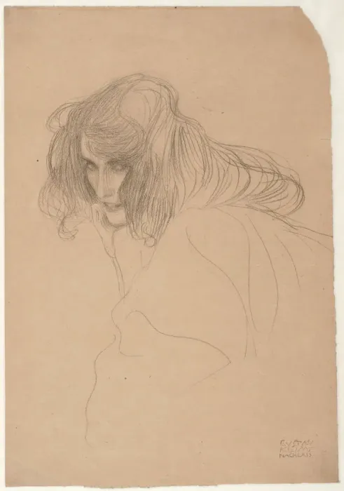 Framed Print : Study of a womans head in three-quarter profile (Study for Unchastity in the Beethoven Frieze), c. 1901-1902. Artist: Klimt, Gustav (1862-1918) Framed Print : Study of a womans head in three-quarter profile (Study for Unchastity in the Beethoven Frieze), c. 1901-1902. Artist: Klimt, Gustav (1862-1918)