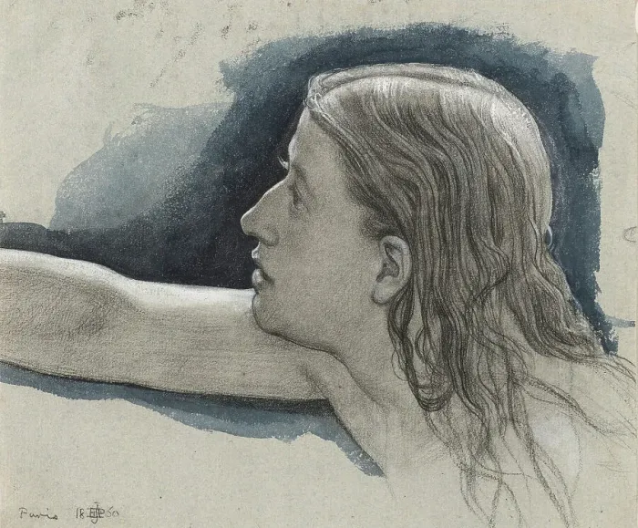 Framed Print : Study of a Young Man's Head with Right Arm Outstretched, 1860. Creator: Edward John Poynter Framed Print : Study of a Young Man's Head with Right Arm Outstretched, 1860. Creator: Edward John Poynter