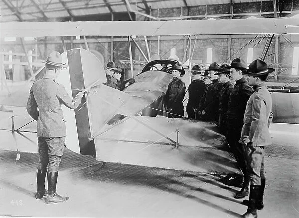 Studying aeroplane [i.e. airplane] rudder, 1917 or 1918. Creator: Bain News Service