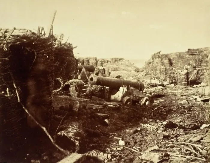 Framed Print : Sturdy Cannon And Fortifications, Crimea, c.1855. Creators: Charles Langlois, Léon-Eugène Méhédin Framed Print : Sturdy Cannon And Fortifications, Crimea, c.1855. Creators: Charles Langlois, Léon-Eugène Méhédin