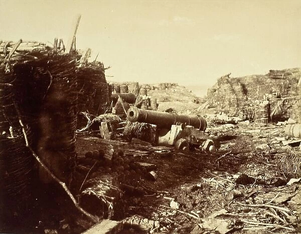 Sturdy Cannon And Fortifications, Crimea, c.1855. Creators: Charles Langlois, Léon-Eugène Méhédin