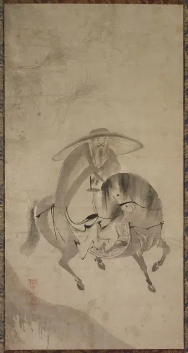 Framed Print : Su Dongpo Riding a Donkey, late 16th to early 17th century. Creator: Reietsu (Japanese Framed Print : Su Dongpo Riding a Donkey, late 16th to early 17th century. Creator: Reietsu (Japanese