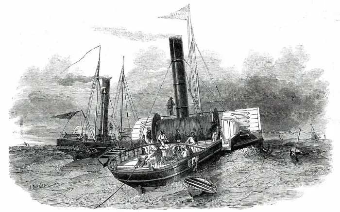 Framed Print : Submarine Electric Telegraph between Dover and Calais - The Goliah Steamer...1850. Creator: Unknown Framed Print : Submarine Electric Telegraph between Dover and Calais - The Goliah Steamer...1850. Creator: Unknown