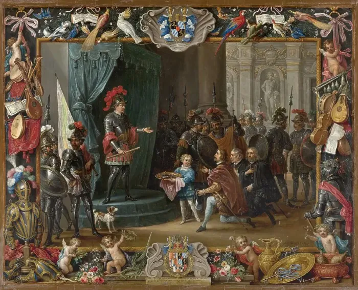Framed Print : The Submission of the Sicilian Rebels to Antonio Moncada in 1411, 1663. Creators: David Teniers II, Jan van Kessel Framed Print : The Submission of the Sicilian Rebels to Antonio Moncada in 1411, 1663. Creators: David Teniers II, Jan van Kessel