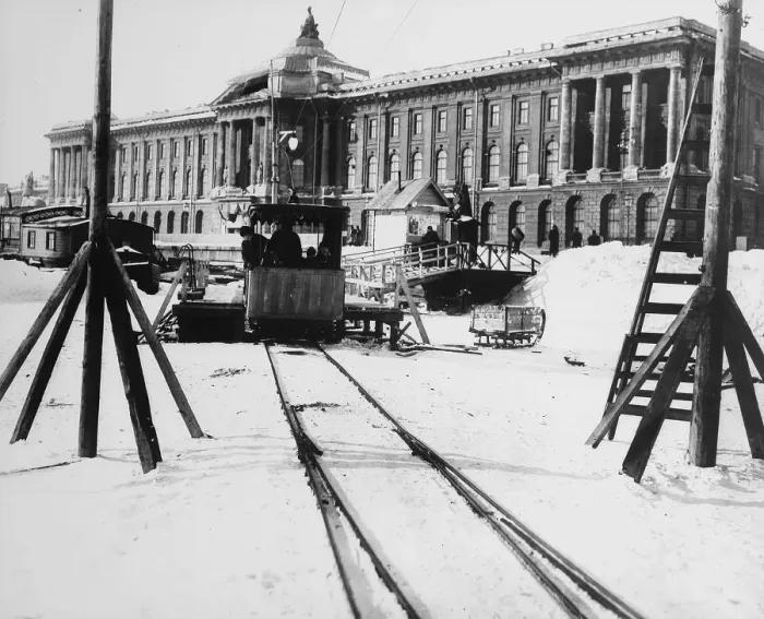 Framed Print : Suburban train station in fornt of the Academy of Arts, St Petersburg, Russia, c1896-c1898 Framed Print : Suburban train station in fornt of the Academy of Arts, St Petersburg, Russia, c1896-c1898