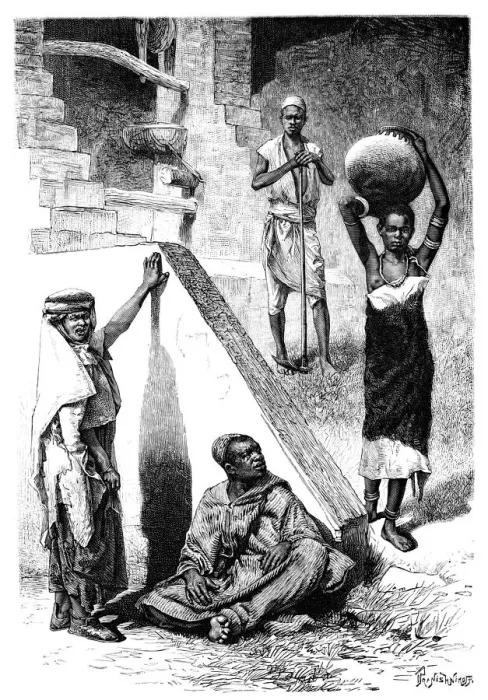 Framed Print : Sudanese Arabs and a female Shilluk slave, Sudan, 1895. Artist: Ivan Pranishnikoff Framed Print : Sudanese Arabs and a female Shilluk slave, Sudan, 1895. Artist: Ivan Pranishnikoff