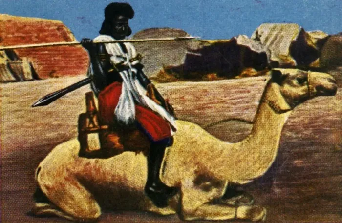 Framed Print : Sudanese warrior riding a camel, c1928. Creator: Unknown Framed Print : Sudanese warrior riding a camel, c1928. Creator: Unknown