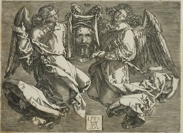 Framed Print : Sudarium Displayed by Two Angels, c. 1568. Creator: Jan Wierix Framed Print : Sudarium Displayed by Two Angels, c. 1568. Creator: Jan Wierix