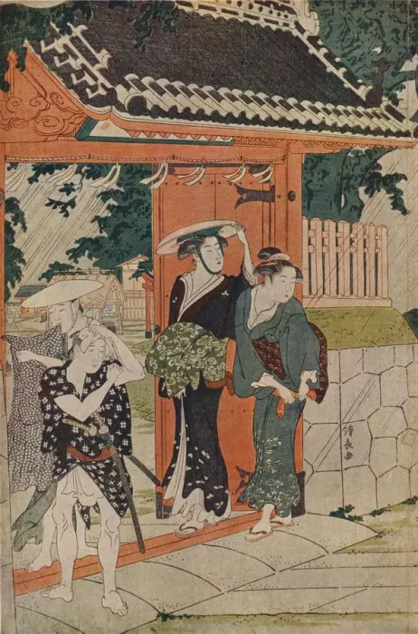 Framed Print : A Sudden Shower at the Mimeguri Inari Shrine, 1787. Artist: Torii Kiyonaga Framed Print : A Sudden Shower at the Mimeguri Inari Shrine, 1787. Artist: Torii Kiyonaga