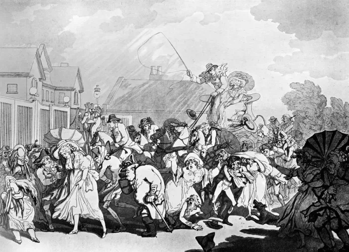Framed Print : A Sudden Squall in Hyde Park, c1791. Artist: Thomas Rowlandson Framed Print : A Sudden Squall in Hyde Park, c1791. Artist: Thomas Rowlandson