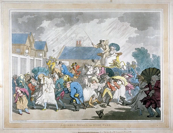 A Sudden Squall in Hyde Park, London, 1791. Artist: Thomas Rowlandson
