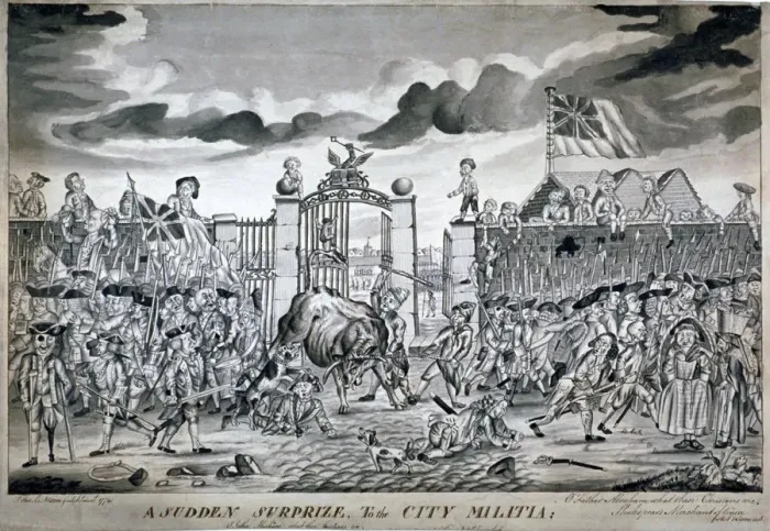 Framed Print : A sudden surprize to the City Militia... 1774. Artist: John Nixon Framed Print : A sudden surprize to the City Militia... 1774. Artist: John Nixon