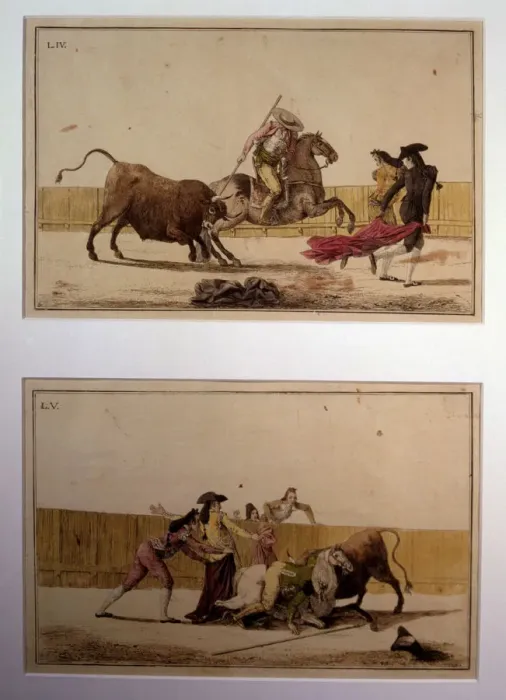 Framed Print : Suerte de Varas (Bullfighting stage), colored engraving by Antonio Carnicero Framed Print : Suerte de Varas (Bullfighting stage), colored engraving by Antonio Carnicero