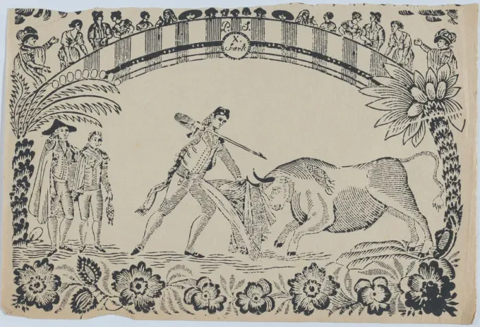 Framed Print : Suerte X: A torero prepares to stab the bull, ca. 1850-80. ca. 1850-80. Creator: Anon Framed Print : Suerte X: A torero prepares to stab the bull, ca. 1850-80. ca. 1850-80. Creator: Anon