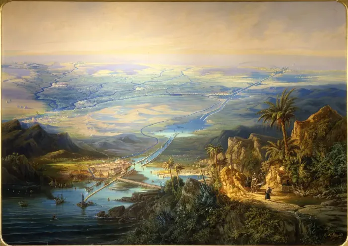Framed Print : The Suez Canal, 1864. Artist: Rieger, Alberto (1834-1904) Framed Print : The Suez Canal, 1864. Artist: Rieger, Alberto (1834-1904)