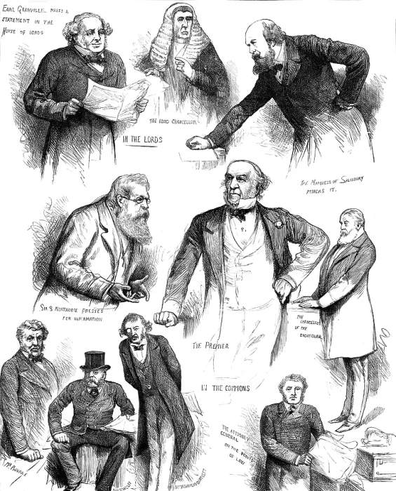 Framed Print : The Suez Canal Question in Parliament: (see 'The Silent Member', 1883. Creator: Unknown) Framed Print : The Suez Canal Question in Parliament: (see 'The Silent Member', 1883. Creator: Unknown)