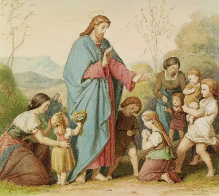 Framed Print : Suffer the Little Children, 1859. Creator: Anton Weber Framed Print : Suffer the Little Children, 1859. Creator: Anton Weber