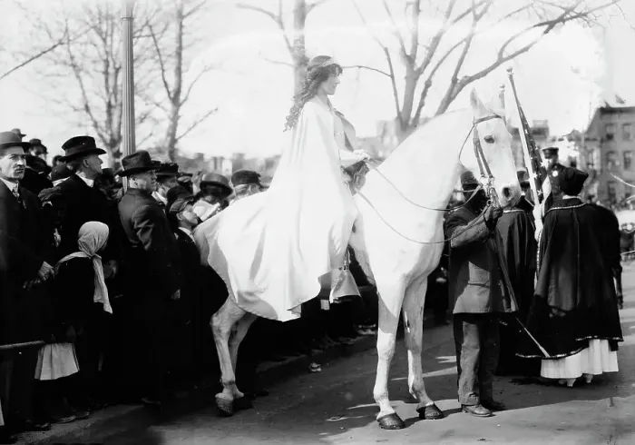 Framed Print : Suffrage parade, Inez Milholland, 1913. Creator: Bain News Service Framed Print : Suffrage parade, Inez Milholland, 1913. Creator: Bain News Service