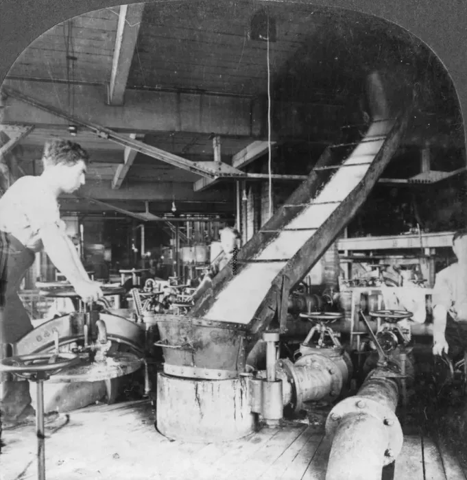 Framed Print : Sugar beet pulp and juice flowing from tank to tank, Montreal, Canada, early 20th century(?). Artist: Keystone View Company Framed Print : Sugar beet pulp and juice flowing from tank to tank, Montreal, Canada, early 20th century(?). Artist: Keystone View Company