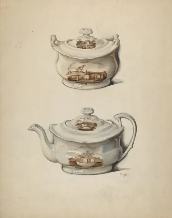 Framed Print : Sugar Bowl and Teapot, c. 1936. Creator: Frances Lichten Framed Print : Sugar Bowl and Teapot, c. 1936. Creator: Frances Lichten