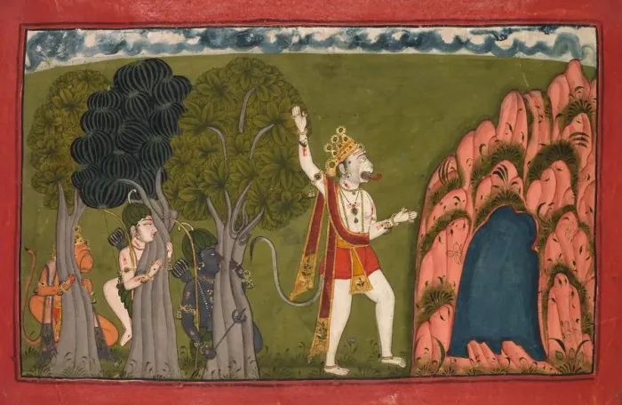 Framed Print : Sugriva (Monkey General) Challenges his Brother Bali, c. 1720. Creator: Unknown Framed Print : Sugriva (Monkey General) Challenges his Brother Bali, c. 1720. Creator: Unknown