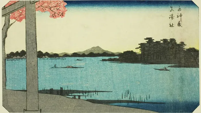 Framed Print : Suijin Woods and the Shrine at Massaki (Suijin no mori, Massaki yashiro), section of a she... 1857. Creator: Ando Hiroshige Framed Print : Suijin Woods and the Shrine at Massaki (Suijin no mori, Massaki yashiro), section of a she... 1857. Creator: Ando Hiroshige