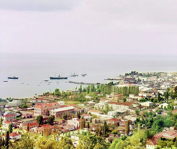 Sukhumi; general view of city and bay from Cherniavskii Mountain, between 1905 and 1915. Creator: Sergey Mikhaylovich Prokudin-Gorsky