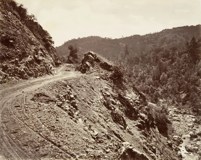 Framed Print : Sulphur Creek and Flume-road to Geysers, 1868-70, printed ca. 1876 Framed Print : Sulphur Creek and Flume-road to Geysers, 1868-70, printed ca. 1876
