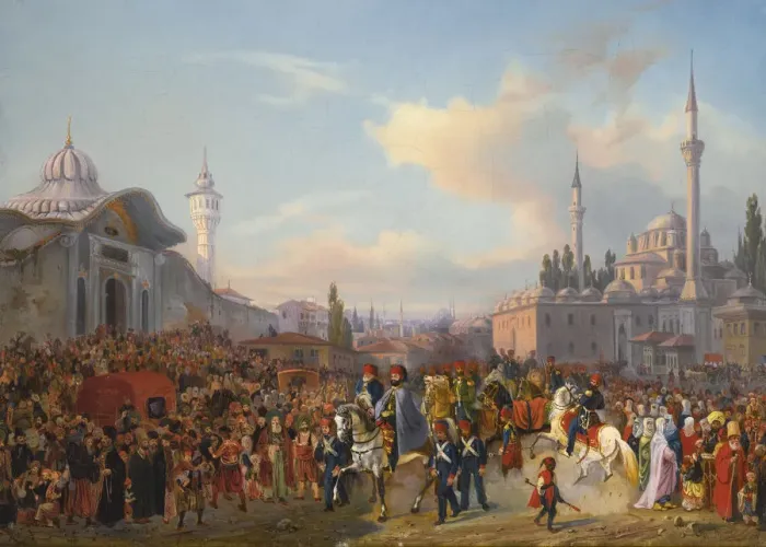 Framed Print : Sultan Mahmud II Leaving The Bayezid Mosque, Constantinople, 1837. Artist: Mayer, Auguste (1805-1890) Framed Print : Sultan Mahmud II Leaving The Bayezid Mosque, Constantinople, 1837. Artist: Mayer, Auguste (1805-1890)