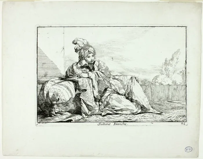 Framed Print : Sultane Blanche, plate 25 from Caravanne du Sultan à la Mecque, 1748. Creator: Joseph-Marie Vien the Elder Framed Print : Sultane Blanche, plate 25 from Caravanne du Sultan à la Mecque, 1748. Creator: Joseph-Marie Vien the Elder