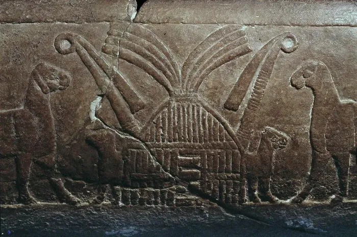 Framed Print : Sumerian reed house. Detail of the Uruk Trough, 3300-3000 BC. Creator: Sumerian culture Framed Print : Sumerian reed house. Detail of the Uruk Trough, 3300-3000 BC. Creator: Sumerian culture