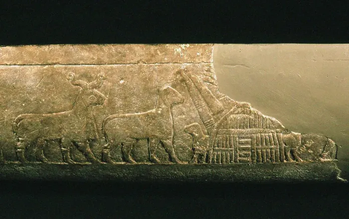 Framed Print : Sumerian reed house. Detail of the Uruk Trough, 3300-3000 BC. Creator: Sumerian culture Framed Print : Sumerian reed house. Detail of the Uruk Trough, 3300-3000 BC. Creator: Sumerian culture