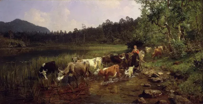Framed Print : Summer Day by the Tarn, 1876. Creator: Anders Monsen Askevold Framed Print : Summer Day by the Tarn, 1876. Creator: Anders Monsen Askevold