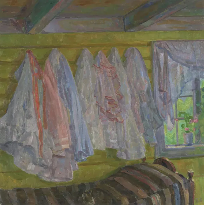 Framed Print : Summer Dresses, interior from Seljord, 1905. Creator: Thorvald Erichsen Framed Print : Summer Dresses, interior from Seljord, 1905. Creator: Thorvald Erichsen