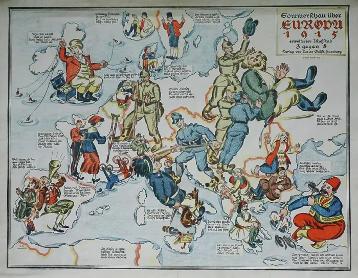 Framed Print : Summer Show over Europe 1915. European satirical map, 1915. Creator: Anonymous