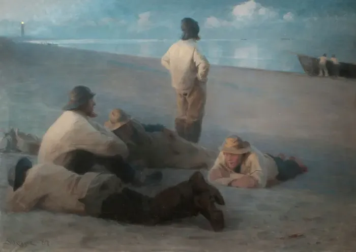 Framed Print : Summer Evening on the Beach at Skagen, 1884. Creator: Peder Severin Kroyer Framed Print : Summer Evening on the Beach at Skagen, 1884. Creator: Peder Severin Kroyer