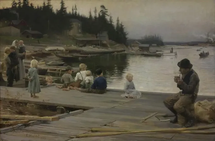 Framed Print : Summer Evening at Hammar's Repair Yard, 1885. Creator: Albert Edelfelt Framed Print : Summer Evening at Hammar's Repair Yard, 1885. Creator: Albert Edelfelt